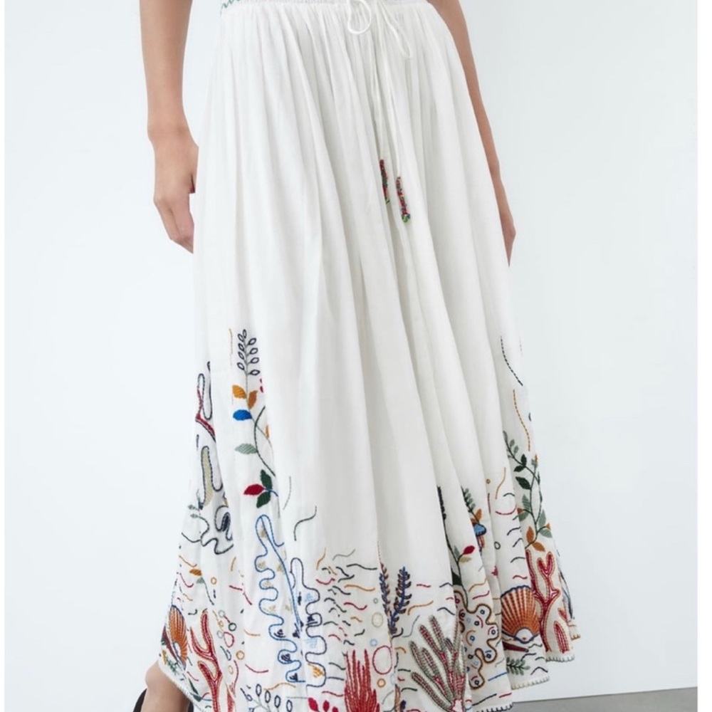 Zara White Embroidered Maxi Skirt XS - Picture 2 of 6